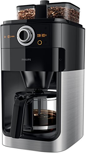 Philips HD7766/00 Grind&Brew Filter-Kaffeemaschine, doppelter Bohnenbehälter, schwarz/metall
