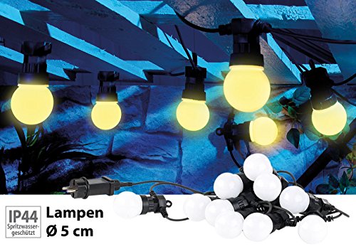 Lunartec Lichterkette Outdoor: Party-LED-Lichterkette m. 10 LED-Birnen, 3 Watt, IP44, warmweiß, 4,5 m (Garten-Lichterketten)
