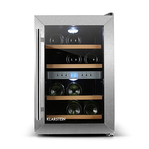 Klarstein Reserva 12 - Weinkühlschrank Getränkekühlschrank (34 Liter für 12 Flaschen, 2 Zonen, Glastür, LCD-Display) schwarz-silber