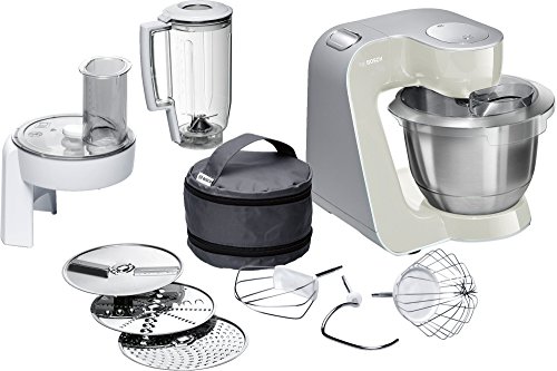 Bosch MUM58L20 Küchenmaschine CreationLine, 1000 W, 3,9 L Edelstahl-Rührschüssel, Durchlaufschnitzler, Mixer-Aufsatz, mineral grau / silber