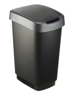 Rotho Mülleimer “Twist” 25 Liter –  33.3 x 25.2 x 47.6 cm – Papierkorb aus Kunststoff (PP) in schwarz/dunkelsilber – Abfallbehälter mit Schwing- oder Klappdeckel