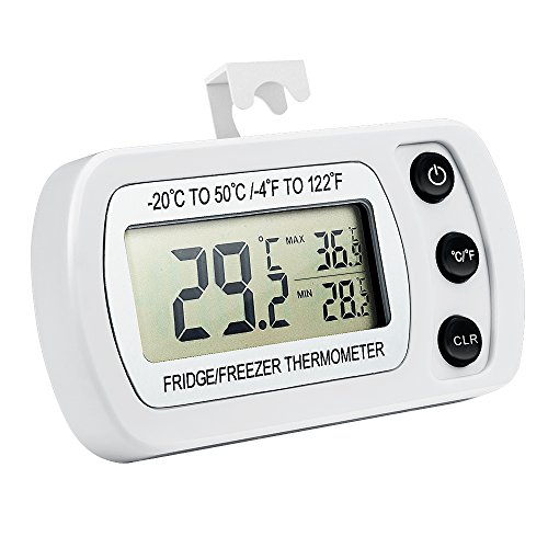 Oria Digital Kühlschrank Thermometer Wasserdicht Gefrierschrank Thermometer mit Haken Leicht zu LCD-Display Lesen, Max/Min Funktion Perfekt für Wohnhaus, Restaurants, Bars, Cafes, Eisschrank, etc.
