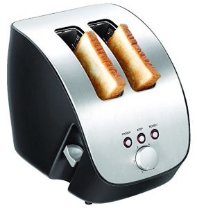 2 Scheiben Toastautomat Brotröster Edelstahl Design Doppelschlitz Toaster Aufwärmen, Auftauen Stop Taste 1000 Watt