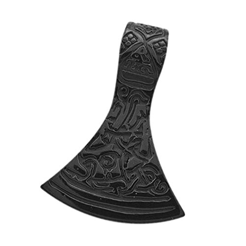 Anhänger Axt Beil Schwarz Wikinger Tribal Keltisch Celtic Edelstahl Halskette Lederkette Gothic Kugelkette Damen Herren schwarz-nur-anhänger