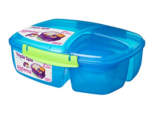 Sistema Lunch Triple Split Lunchbox mit Joghurttopf, 2 Liter, plastik, blau / grün, 24.5 x 20 x 9.1999999999999993 cm