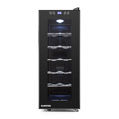Klarstein Vinamora Weinkühlschrank Getränkekühlschrank (35 Liter, 12 Flaschen, LED-Beleuchtung, Touch-Bedienung, doppelt isolierte Glastür) schwarz