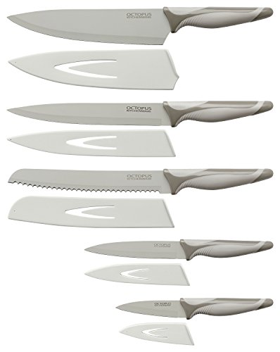 Küchenmesser Set – 5 Qualitäts-Messer mit Klingenschutz - Kochmesser, Brotmesser, Fleischmesser, Gemüsemesser, Schälmesser, antihaft - hygienisch, leicht zu säubern, extra scharf, rutschfeste Griffe