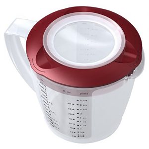 Westmark Rührbecher mit Spritzschutz, Deckel und Ausgießer, Kunststoff, Füllvolumen: 1,4 Liter, Transparent/Rot, 3105227R