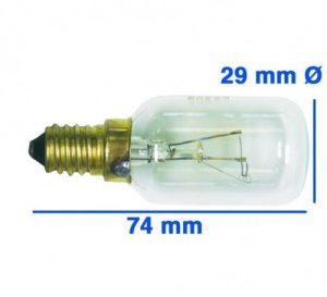Lampe E14 40W 230/240V, OT! Backofen-/Dunstabzugshaubenlampe mit Gewinde E 14, bis 300° C – Glaskörper: 29 mm Ø – Röhrenlampe –