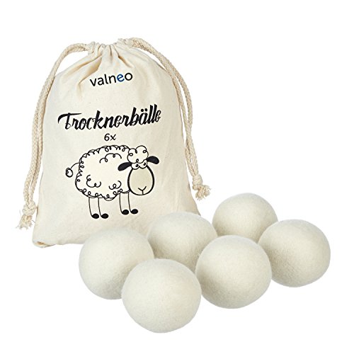 VALNEO 6 Trockner-Bälle aus 100% natürlicher Schafswolle für den Wäschetrockner, schonend zur Wäsche, Strom- und Zeit-sparend |mit 2 Jahren Zufriedenheitsgarantie | Trocknerkugeln