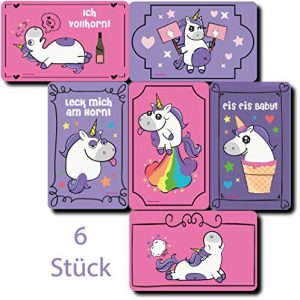 Kühlschrank-Magnet-e-Set-Einhorn 6 Stück für Kinder in rosa und lila witzig lustig Sprüche von EinhornLiebe®