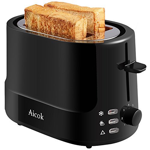 Aicok Toaster mit 2 Scheiben, Frühstückset, kühle Oberfläche, 7 einstellbare Bräunungsstufen für Toast, Automatik-Toaster, 850W, Schwarz