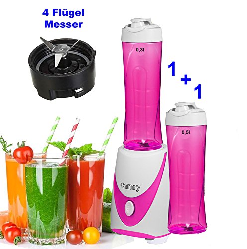 Smoothie-Maker TO GO inkl 2 Trinkbecher Mini-Blender Mixer Ice Crusher Standmixer Mixer Eiweiß Protein Shaker, (Pink)
