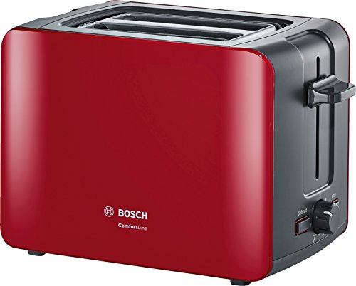 Bosch TAT6A114 Kompakt-Toaster ComfortLine, automatische Brotzentrierung, Auftaufunktion, 1090 W, rot / anthrazit