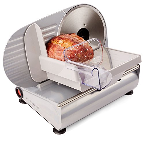 Andrew James – Elektrische Präzisions-Aufschnittmaschine Allesschneider – 19cm Klinge + 2 Extra Klingen für Brot und Fleisch