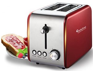 2 Scheiben Retro Toaster mit Brötchenaufsatz Vintage Design Edelstahl 850 Watt inklusive Krümelblech Rot