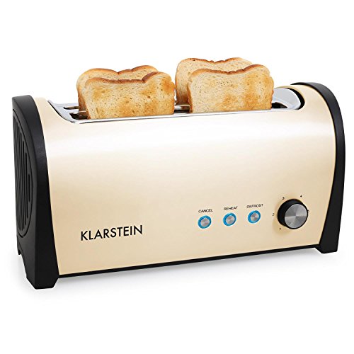 Klarstein Cambridge • Toaster • Doppel-Langschlitz-Toaster • 4-Scheiben-Toaster • Edelstahl • Brötchenaufsatz • 6-stufig einstellbarer Bräunungsgrad • 1400 Watt • creme