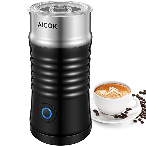 Aicok Milchaufschäumer Elektrisch, Automatischer und Doppelwandiger Edelstahl Milchschäumer, Erhitzen und Aufschäumen für Kaffee, Latte, Cappuccino (Schwarz)