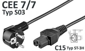 Kab24® Warmgerätekabel Schutzkontaktstecker CEE 7/7 auf Warmgerätekupplung C15 (2m, schwarz Schutzkontaktstecker auf Warmgerätebuchse)