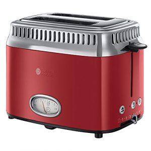 Russell Hobbs Retro Ribbon Red 21680-56 Toaster (1300 W, mit stylischer Countdown-Anzeige, Schnell-Toast-Technologie) rot