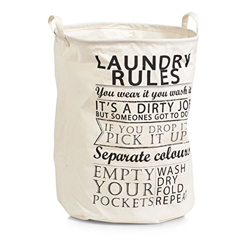 Zeller 14260 Wäschesammler Laundry Rules, Canvas, Stoff, beige, ca. 38 x 38 x 48 cm