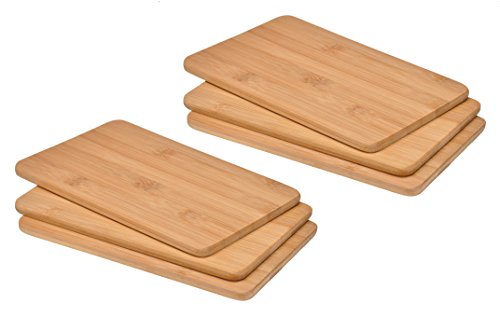 bonsport 6er-Set Schneidebretter :: 6 Brettchen/Frühstücksbrettchen aus Bambus Holz, 22 x 14 x 0,8 cm