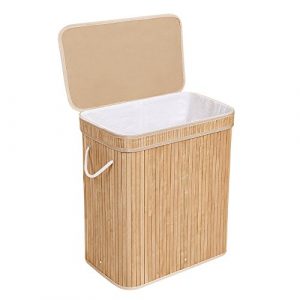 SONGMICS Wäschekorb Wäschesammler Bambus 100 L Faltbarer Wäschetruhe Wäschebox mit herausnehmbarem Wäschesack Wäschekiste Wäschetonne aus Baumwolle natur LCB61Y
