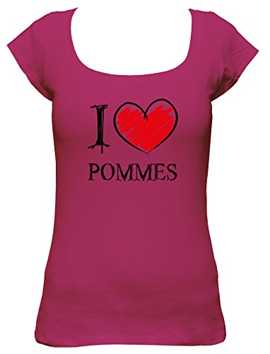 I love Pommes Fun Damen Boat Neck T-Shirt, Größe:XL;Farbe:pink
