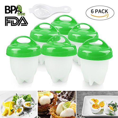 Egg Boiler 6er Multifunktionale Eierkocher Eggies Set Formen mit Eierseparator, FDA Antihaft-Silikon (grün)