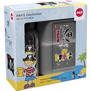 Emsa 516164 2-teiliges Geschenkset für Kinder, Brotdose und Trinkflasche, Schwarz, Kids Set Pirat