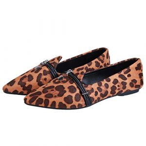 Deloito Damen Leopard Spitze Faule Freizeit Schuhe Flache Ferse Beiläufig Müßiggänger Doug Erbsen Einzelne Schuhe (Braun,39 EU)