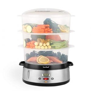 VonShef Dampfgarer 800W Digital mit 3 Behältern – Zur gesunden Zubereitung von Fisch, Fleisch, Gemüse – BPA-frei – Inklusive Reisschale