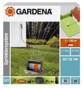 GARDENA Sprinklersystem Komplett-Set mit Versenk-Viereckregner OS 140: Bewässerungssystem für quadratische und rechteckige Flächen bis max 140 m², ebenerdig montiert (8221-20)