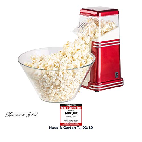 Rosenstein & Söhne Popcornmaschine Heißluft: XL-Heißluft-Popcorn-Maschine für bis zu 100 g Mais, 1.200 Watt (Heißluft Popcorn Maker)