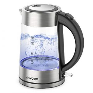 Miroco Glas Wasserkocher, Wasserkocher 1.7 Liter Edelstahl Glaswasserkocher mit Filterauslauf, Glaswasserkocher mit LED-Innenbeleuchtung Trockenlaufschutz Warmhaltefunktion, BPA-Frei- 2200W