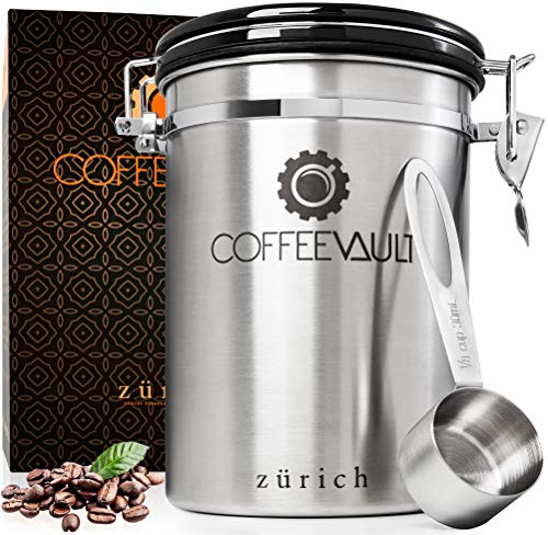 KAFFEEDOSE / AROMADOSE mit Deckel aus rostfreiem Edelstahl für die perfekte Aufbewahrung von Kaffee - Luftdichter Vorratsbehälter aus Premium Qualität mit Edelstahldosierlöffel gratis