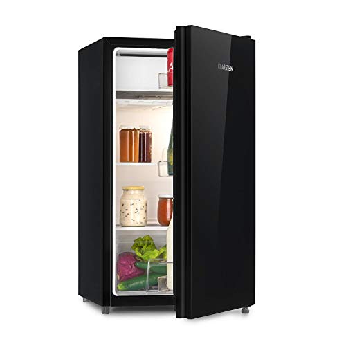 Klarstein Luminance Frost Kühlschrank (91 Liter Volumen, Energieeffizienzklasse: A+, Front aus Glas, Gemüse-Fach, 2 Glasböden, 3 Türfächer, 7-stufige Temperatureinstellung) schwarz