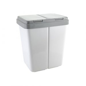 Ribelli Zweimer Duo Müllbehälter mit Deckel Kunststoff Mülleimer für die Küche geruchsdichter Abfalleimer Mülltrennsystem 2 x ca. 30 Liter – Farbe: Grau