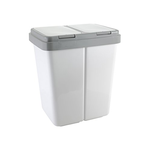 Ribelli Zweimer Duo Müllbehälter mit Deckel Kunststoff Mülleimer für die Küche geruchsdichter Abfalleimer Mülltrennsystem 2 x ca. 30 Liter - Farbe: Grau