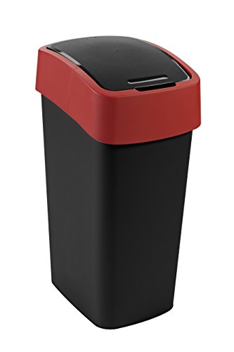 CURVER Abfalleimer Flip Bin 50l in schwarz/rot, Plastik, 29.4x37.6x65.3 cm