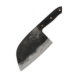 cleenbo® “The Almazan Karbonstahlmesser schwarz, mit 17,5 cm handgeschmiedeter Klinge, Messer incl. starker Echtlederscheide und Schleifstein