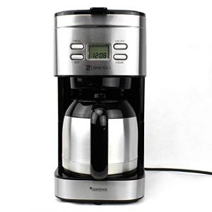 TurboTronic Edelstahl Kaffeemaschine mit Thermoskanne und Timer, Filterkaffeemaschine für bis zu 12 Tassen Kaffee (1,2L), inklusive Dauerfilter und Warmhalteplatte
