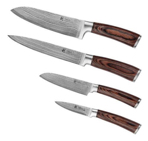 Wakoli Damastmesser 4er Messer Set, 29-19 cm, extra scharfe Küchenmesser