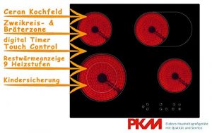 PKM KF4-2KB Rahmenlos Autarkes Kochfeld, Glaskeramik, 60cm