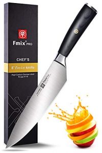 FMIX Küchenmesser Kochmesser Profi Chefmesser Damastmesser, Ultra Scharfe Klinge 20 cm mit Edelholz Griff – Exquisiter Geschenkverpackung(Schwarz Griff)