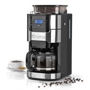 Barista Filterkaffeemaschine mit Mahlwerk | Inkl. Glas-Kanne für bis zu 12 Tassen Kaffee | Für Kaffeebohnen und Kaffeepulver [ 1,5 Liter / 900 Watt / Edelstahl ]