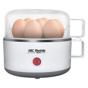 Elektrischer Eierkocher, ABC-Lifestyle EB-353 Weißer Eierkocher für Weiches, Mittleres Oder Hartes Kochen von Eiern mit Summer und Messbecher, Kapazität 7 Eier, BPA-FREI