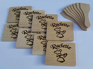 Raclette-Set 16tlg. aus Holz 8 Spachteln+8 Brettchen auf Wunsch m. Namensgravur