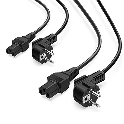 kwmobile 2X Stromkabel IEC 320-C15 für Warmgeräte - je 1,8m lang - CEE 7/4 Schuko gewinkelt zu C15 Heißgerätestecker Netzkabel Kabel in Schwarz