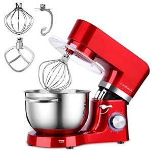 Cookmii Küchenmaschine 1500W Hohe Energie Knetmaschine 5.5 Liter-Rührschüssel, 6-stufige Geschwindigkeit Teigmaschine (Rot)